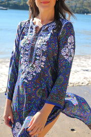 Blue Crepe Silk Hand Embroidered Tunic