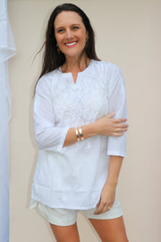 Flora - White Cotton Top With hand Embroidery