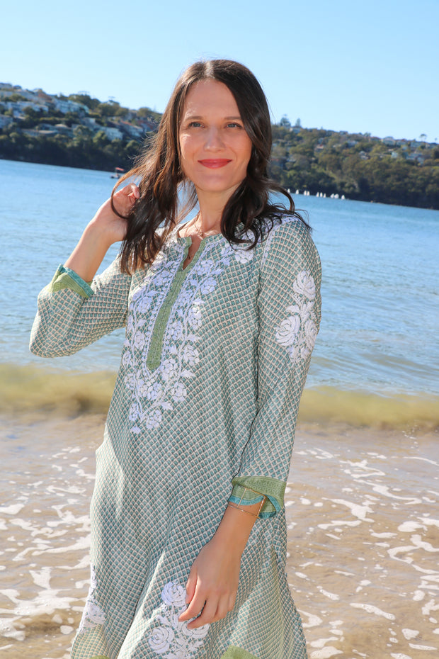 Green Crepe Silk Hand Embroidered Tunic