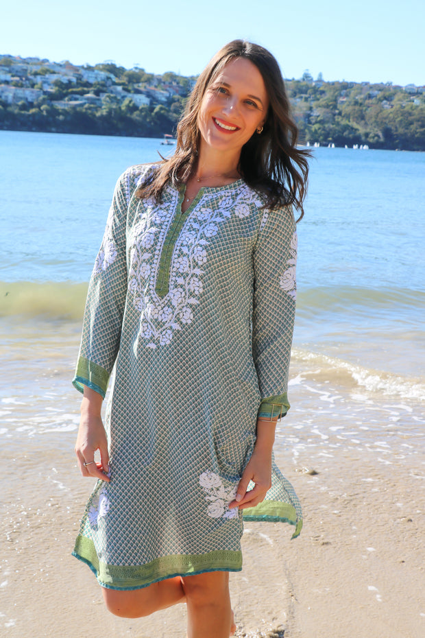 Green Crepe Silk Hand Embroidered Tunic