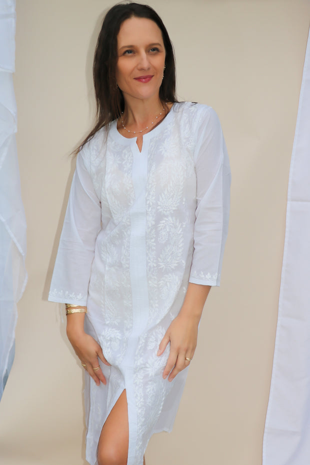 Paisley - White Hand Embroidered Cotton Tunic