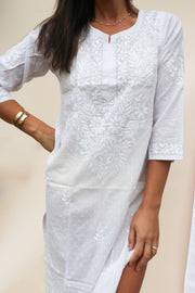 Priya - White Cotton Long Tunic