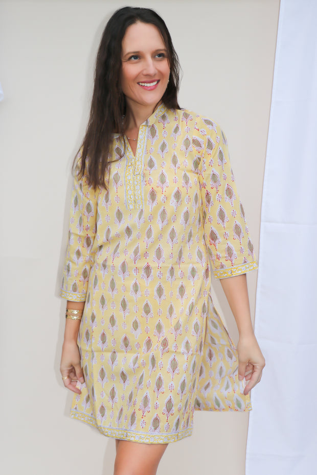 Yellow Butti Hand Block Print Tunic