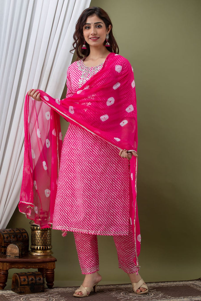 Pink Lahariya Kurti with pant and dupatta – EeshaBoutique