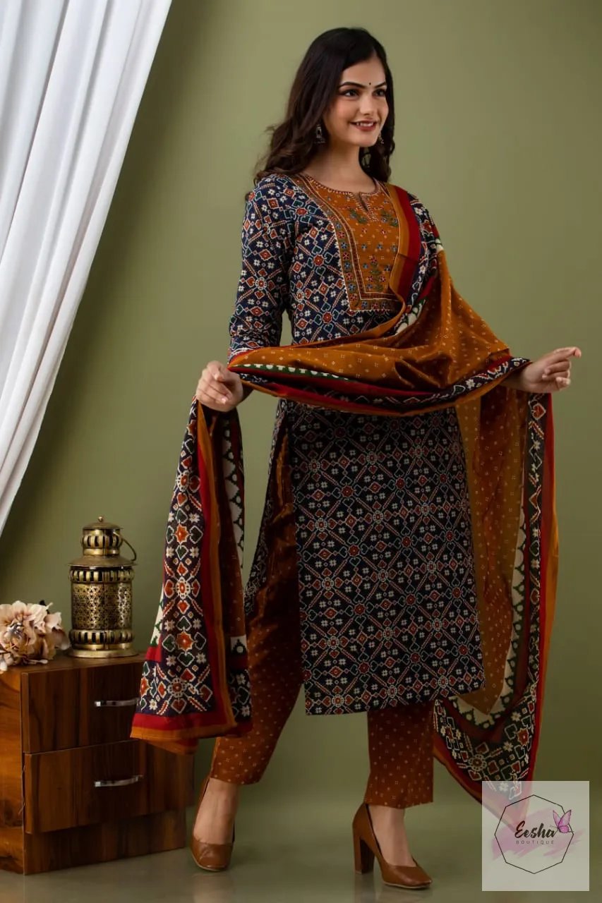 Patola Print Kurti with pant and dupatta EeshaBoutique