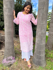 Pink Jall Hand Embroidered Georgette Long Kurta