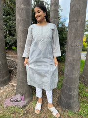 Padma - Grey - Hand Embroidered Kurta