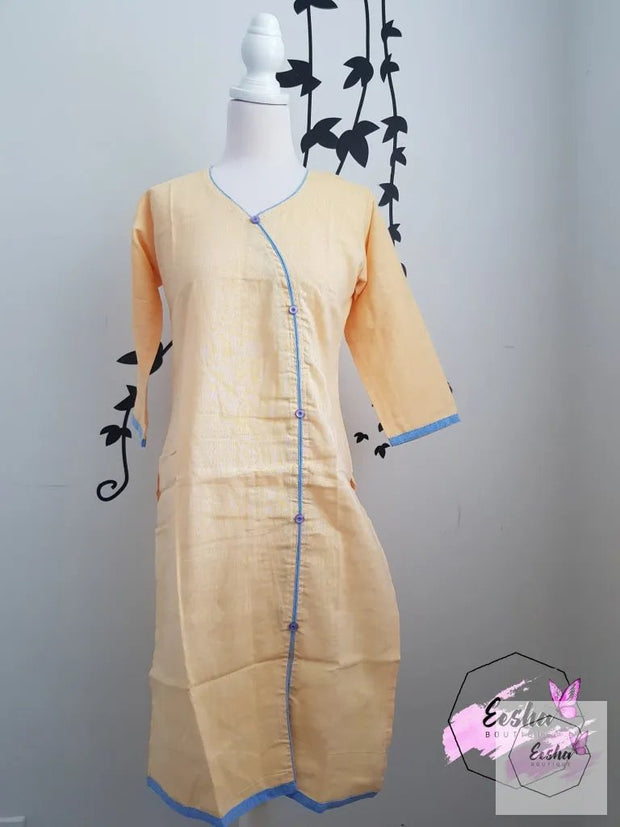 Indian Khadi Kurta Kurti Yellow Tunic - S Size