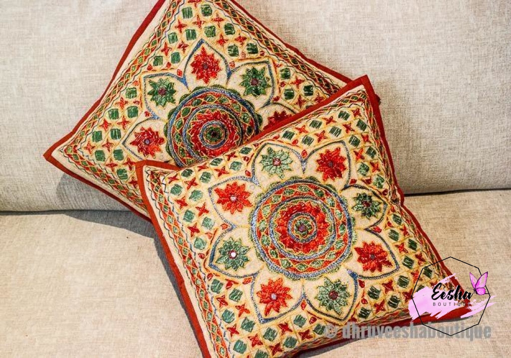 Buy DK Homewares Ethnic Traditional Cotton Maroon Pillow Cover 16 X 16  Inches Set of 4 Hand Embroidered Home Decor Mirror 40Cm X 40Cm Cushion  Covers (Maroon) - 4 Pcs Online at